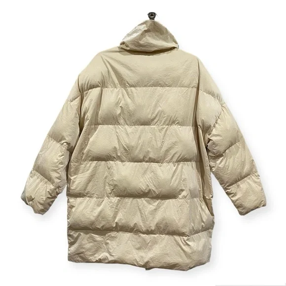 Zara Nylon Puffer Jacket Coat Cream Ivory Large - Picture 2 of 12